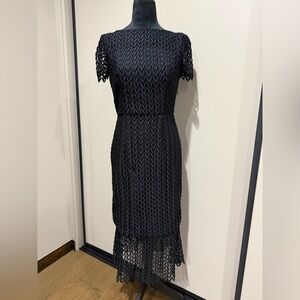 Kay Unger Black Tatum Floral Lace Midi Sheath Dress - Size 2